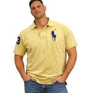Polo Ralph Lauren Mens Polo Shirt Large Yellow Cotton Embroidered Blue Big Pony